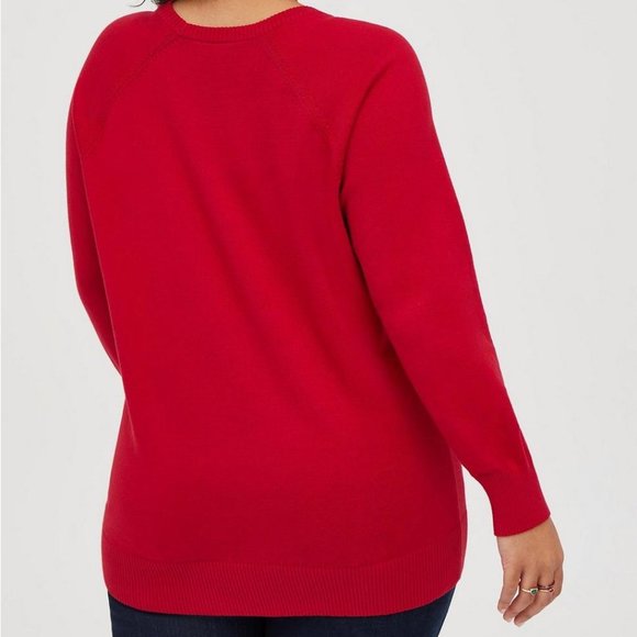 Torrid - Sweater 1X Red Crew Top Skeleton Sequin Christmas Lights Punk New - Picture 2 of 4